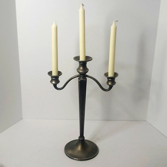 Pottery Barn Brushed Silver 3 Candlestick Candelabra Holder 14.5"H x 9.5"W Metal - Picture 17 of 17